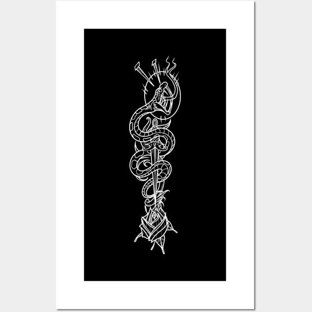 Traditional Snake & Rose Tattoo Blk Wall Art by Scottconnick